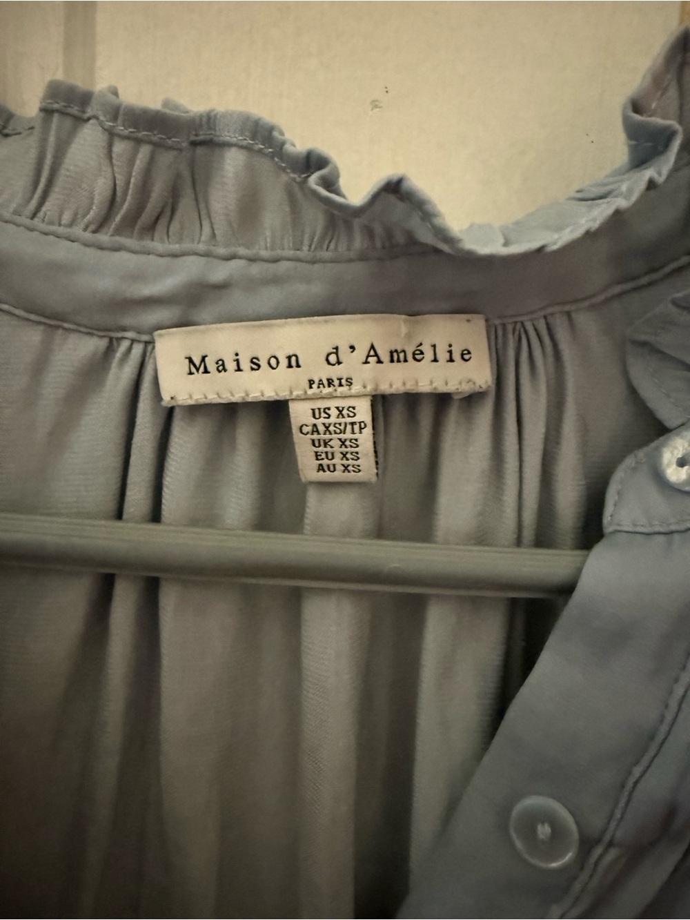 Maison d’Anille Slate Blue Ruffled-Neck Button Blouse - Picture 2 of 2